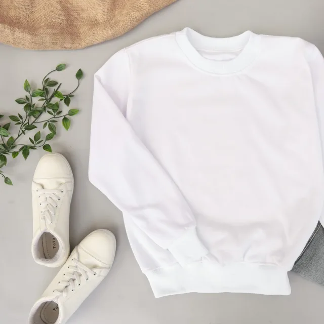 Beyaz Bisiklet Yaka Sweatshirt